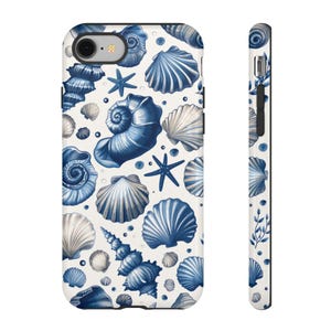 Custodia per iPhone, Custodia rigida Serenata con conchiglie di mare, Cover per telefono Ocean Blue Beach, Motivo a conchiglia con fascino costiero, Custodia protettiva con design a conchiglia,
