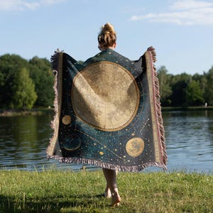 Zodiac Star Map Woven Blanket | Vintage Celestial Tapestry Throw | Astrology Gift | Constellation Planet Decor | Boho Home Accent