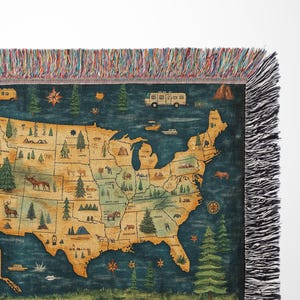 Cobertor com mapa dos EUA, tapeçaria para acampamento, cobertor com mapa dos parques nacionais dos EUA, cobertor para viagens de aventura para amantes de viagens