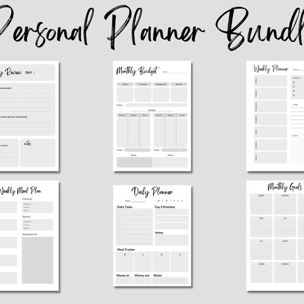 Printable Personal Planner Bundle, Meal Plan, Budget Planner, 2023 Calendar, Productivity Planner, Student Planner, Daily Monthly Weekly
