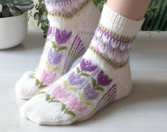 Triple Tulip Socks PDF Knitting Pattern