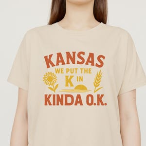 Funny Kansas PNG | We Put the K in Kinda OK | Retro Sunflower & Wheat Digital Download