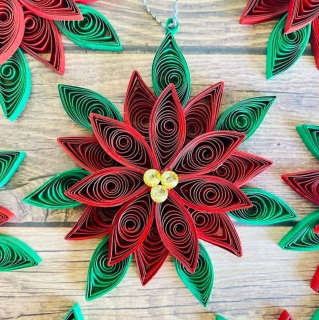 Paper Quilled Poinsettia Ornaments, Christmas Decor or Gift Etsy
