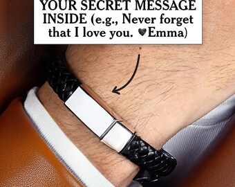 Boyfriend Gift Anniversary Gift For Husband Hidden Message Bracelet for Men Gifts for Him Personalized Unique Gift Leather Bracelet Custom