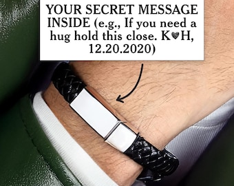 Personalized Mens Bracelet Fathers Day Gift for Him Anniversary Gift Boyfriend Birthday Gift Hidden Message Leather Bracelet Husband Gift