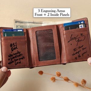 Regalo del Día del Padre de mi hija, billetera de cuero personalizada para hombre, billetera de cuero grabada con escritura a mano, regalo de mi hijo, billetera, regalo de mis hijos.