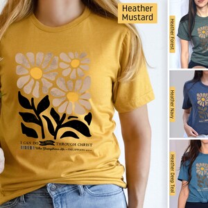 Camicie cristiane, posso fare ogni cosa attraverso Cristo, Filippesi 4:13 Fiori, Magliette cristiane, Camicia di Gesù, Camicia Versetto della Bibbia, Fede