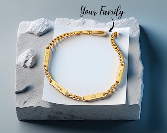 Pulsera para papá con nombres de niños, regalo para el Día del Padre, pulsera personalizada para hombre, regalo personalizado para papá, regalo para esposo, pulsera con nombre familiar, oro