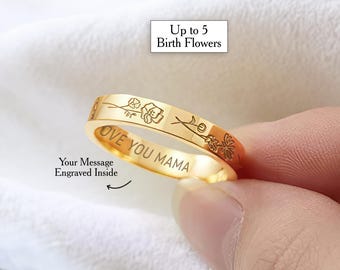 Birth Flower Ring Custom Birth Month Flower Ring Personalized Birth Flower Band Floral Ring Family Flower Ring Gift for Mom Ring for Mom