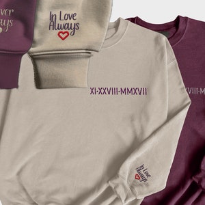 Custom Embroidered Roman Numeral Sweatshirt Hoodie | Personalized Couples Anniversary Gifts | Cotton Anniversary Engagements Bachelorette&#39;s