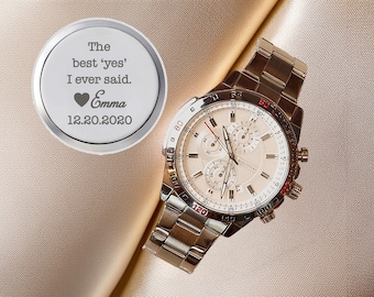 Regalo de bodas para el novio de la novia. Reloj grabado para él. Reloj personalizado para hombre. Regalo de aniversario personalizado para parejas. Regalo de compromiso para la prometida.