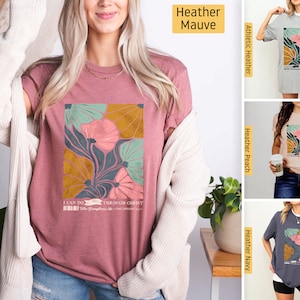 Camicie cristiane, posso fare ogni cosa attraverso Cristo, Filippesi 4:13 Fiori, Magliette cristiane, Camicia di Gesù, Camicia Versetto della Bibbia, Fede