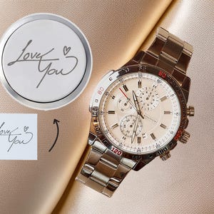 Handwriting Gift for Men Engraved Watch for Him Anniversary Gift for Husband Personalized Mens Watch Wedding Gift for Groom Engagement Gift