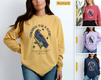Comfort Colors - Christian Shirts, Consider the Ravens, Luke 12:24 Crow, Longsleeve, Christian Tshirts, Bible Verse Shirt, Christian Gifts