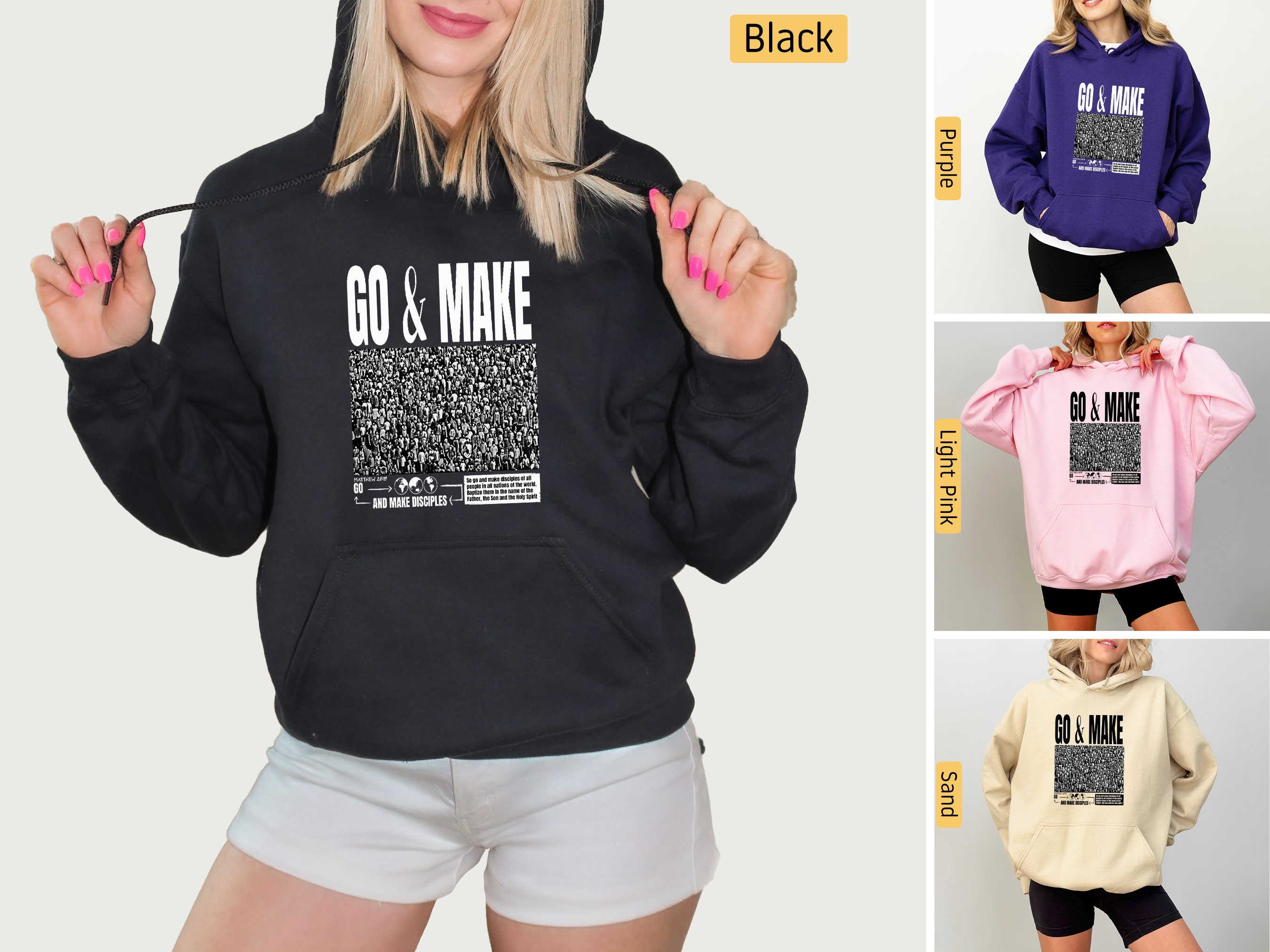 Christian Hoodie, Go and Make Disciples of All Nations, Matthew 28:19, Christian Sweatshirt, Christian Shirts, Jesus Shirt Bible Verse Shirt