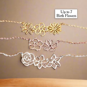 Dainty Birth Flower Necklace Family Necklace For Mom Multiple Birth Flower Necklace Personalized Family Birth Flower Bouquet Necklace