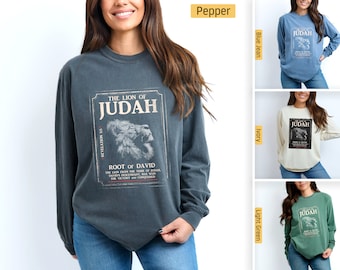 Colores Confort - Camisas Cristianas, León de Judá, Apocalipsis 5:5, Jesús León, Manga Larga, Camisetas Cristianas, Versículos Bíblicos Regalos Cristianos