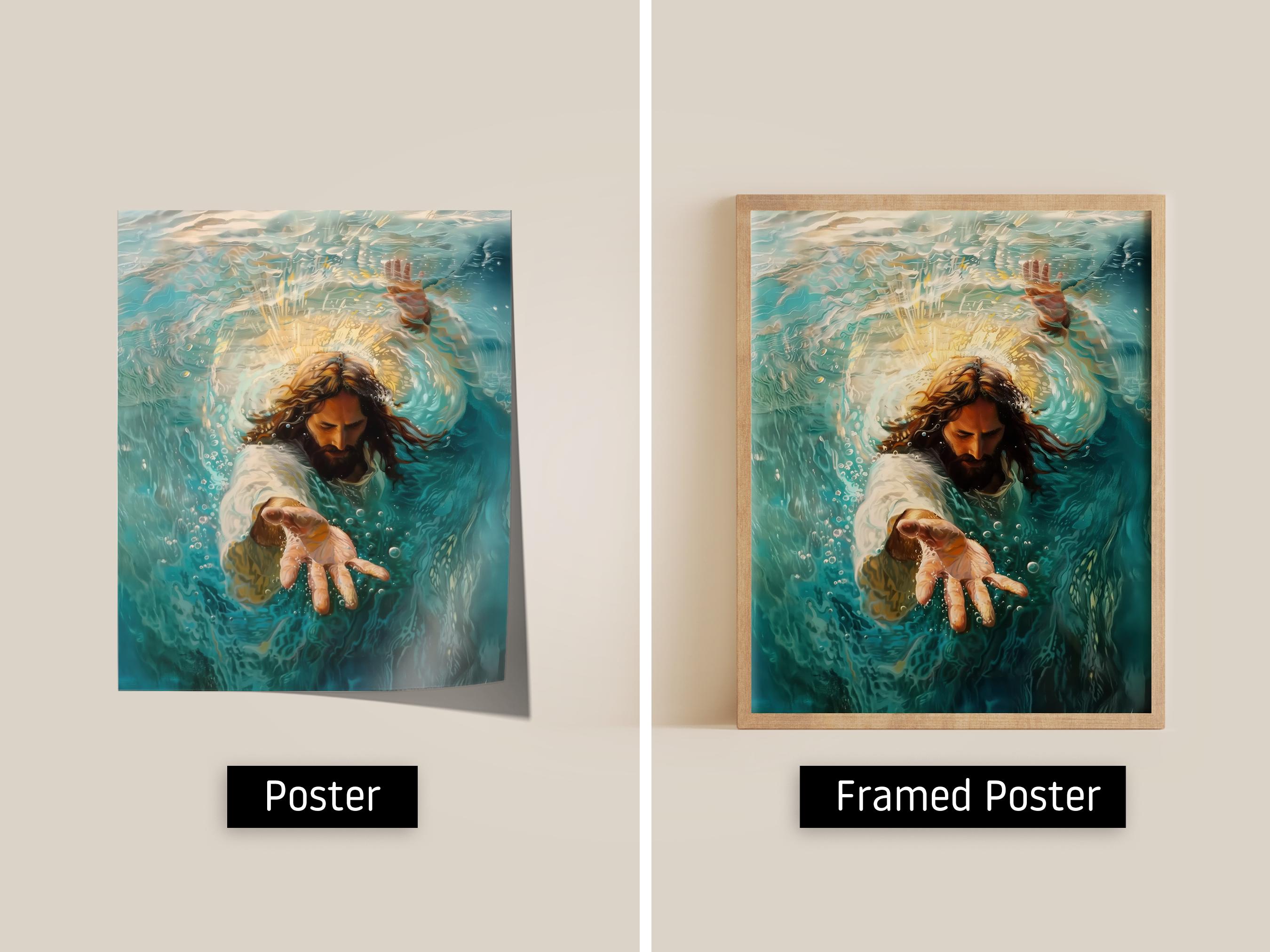Jesus Reaches Through Water Printable Wall Art Christian Wall Art Hand ...