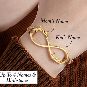 Pulseira de presente para o dia das mães Pulseira para a mãe Pulseira de pedra de nascimento da mãe com nomes de crianças Pulseira de mãe e filha Primeiro presente de dia das mães para a esposa