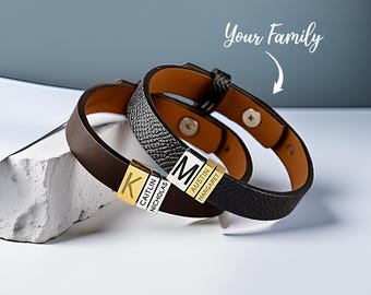 Pulsera de cuero para papá con nombres de niños, regalo para el Día del Padre de la esposa, regalo personalizado para papá de los niños, pulsera personalizada para papá, pulsera para esposo