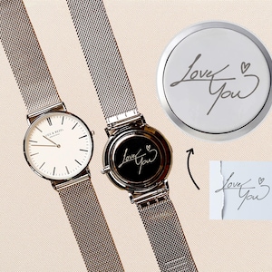 Handwriting Gift for Men Engraved Watch for Him Anniversary Gift for Husband Personalized Mens Watch Wedding Gift for Groom Engagement Gift