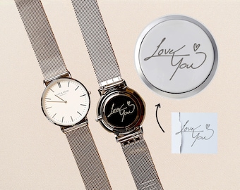 Handwriting Gift for Men Engraved Watch for Him Anniversary Gift for Husband Personalized Mens Watch Wedding Gift for Groom Engagement Gift