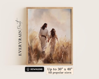 Jesus Walking with Young Woman Printable Wall Art Christian Wall Art Bible Story Art Walk with Jesus Printable LDS Art Catholic Home Decor