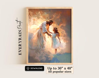 Jesus with Girl Dancing Printable Christian Wall Art Joyful Childlike Faith Bible Story Art Nursery Christian Printable LDS Art Catholic Art