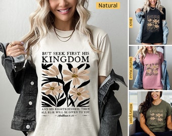 Christliche Hemden, suchen Sie zuerst sein Königreich Matthäus 6:33, christliche T-Shirts, Jesus Hemd, Bibel-Vers-Hemd, Glaubens-Hemd, botanische Blumen