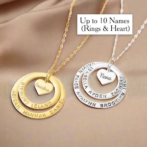 Personalized Necklace for Mom with Kids Names Family Necklace with Childrens Names Mother&#39;s Gift Circle Pendant Custom Russian Ring Pendant
