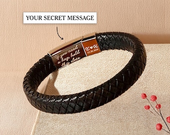 Anniversary Gift for Boyfriend Men Leather Bracelet Hidden Message Bracelet Personalized Bracelet For Men Bracelet For Him Husband Gift
