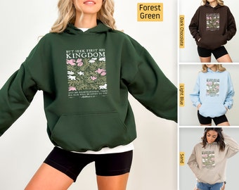 Christelijke hoodie, Seek First His Kingdom Matthew 6:33, christelijk sweatshirt, christelijke shirts, Jezus-shirt, bijbelvers botanische bloemen