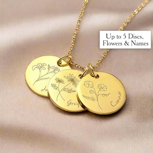 Personalized Birth Flower Necklace for Mom Name Necklace Birth Month Flower Necklace Disc Custom Flower Necklace Flower Girl Gift for Mom