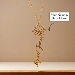Personalized Birth Flower Necklace for Mom Name Necklace Birth Month Flower Necklace Custom Flower Necklace Flower Girl Gift for Mom