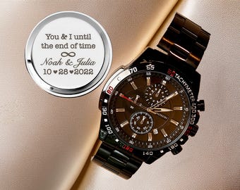 Regalo de aniversario para esposo, reloj grabado para él, reloj personalizado para hombre, regalo de boda para novio, regalo de compromiso para prometido, reloj para parejas.