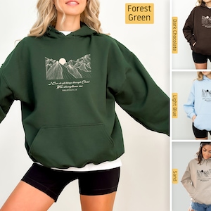 Christian Hoodie, I can do all things through Christ,  Philippians 4:13 Mountains, Christian Sweatshirt, Christian Shirts, Jesus Bible Verse