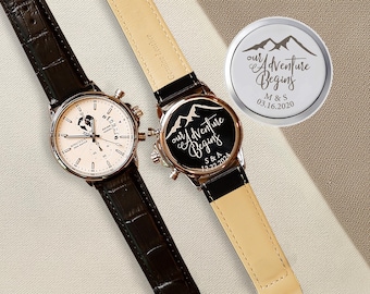 Engagement Gift Anniversary Watch for Men Personalized Mens Watch Custom Engraved Watch for Him Wedding Gift for Groom from Bride Couples