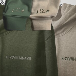 Roman Numerals Embroidered Sweatshirt For Couple
