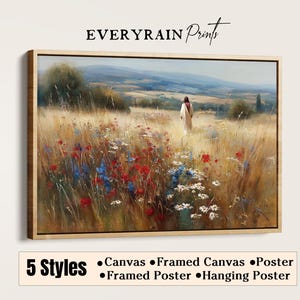 Jesus Leaves the 99 Lost Sheep Good Shepherd Art Christian Wall Art Framed Print Wildflowers Field Print LDS Art Landscape Canvas Wall Art