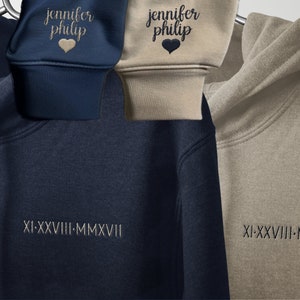 Anniversary Date Couples Sweatshirt Hoodie | Personalized Embroidered Roman Numerals | Gift for Boyfriend Husband | Matching Bachelorette&#39;s