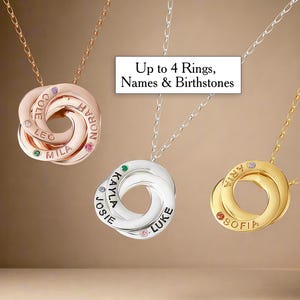 Personalized Birthstone Necklace for Mom with Kids Names Family Necklace with Childrens Names Jewelry for Mom Russian Ring Name Necklace