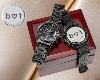 Anniversary Gift for Husband Engraved Watch for Him Personalized Mens Watch Wedding Gift for Groom Engagement Gift for Fiance Couples Watch