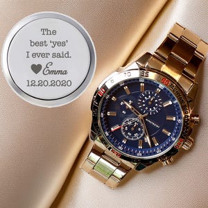 Cadeau de fiançailles pour homme personnalisée Montre gravée personnalisée pour lui Cadeau de mariage pour le marié de la mariée Couples anniversaire Montre pour homme