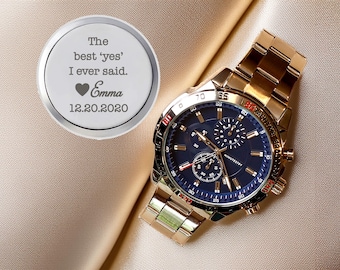 Reloj personalizado para hombre, regalo de compromiso, reloj grabado personalizado para él, regalo de boda para el novio de la novia, reloj de aniversario para parejas para hombres.