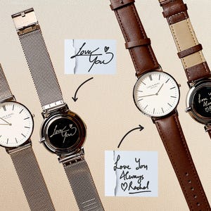 Handwriting Gift for Men Engraved Watch for Him Anniversary Gift for Husband Personalized Mens Watch Wedding Gift for Groom Engagement Gift