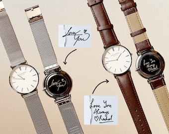 Handwriting Gift for Men Engraved Watch for Him Anniversary Gift for Husband Personalized Mens Watch Wedding Gift for Groom Engagement Gift