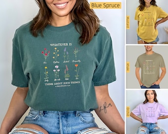 Comfort Colors - Christian Shirts, Whatever is True, Philippians 4:8 Flowers, Christian Tshirts, Christian Gifts, Jesus Shirt, Bible Verse