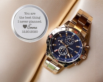 Reloj personalizado para hombre, regalo de compromiso, reloj grabado personalizado para él, regalo de boda para el novio de la novia, reloj de aniversario para parejas para hombres.