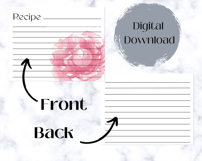 Printable Floral Recipe Cards - Instant Download - 4 Printable Recipe ...