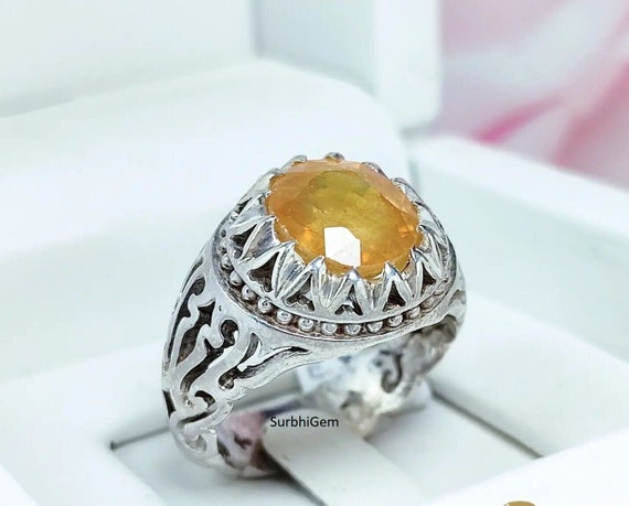 Accurate Traders 3.5 Ratti Yellow Sapphire Stone Silver Adjustable Ring  (3.2 carats) Original and Certified by GLI Natural Pukhraj Gemstone Chandi  Free Size Anguthi Unheated and Untreated : Amazon.in: Jewellery